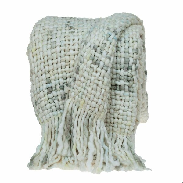 Homeroots 50 x 60 x 1 in. Boho Neutral White Basketweave Throw Blanket 383171